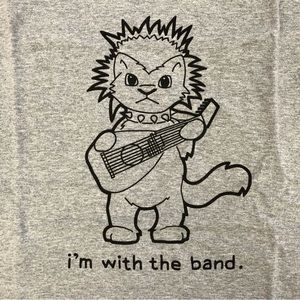 Unisex Graphic T shirt Grey/black Punk Cat with Lute size L